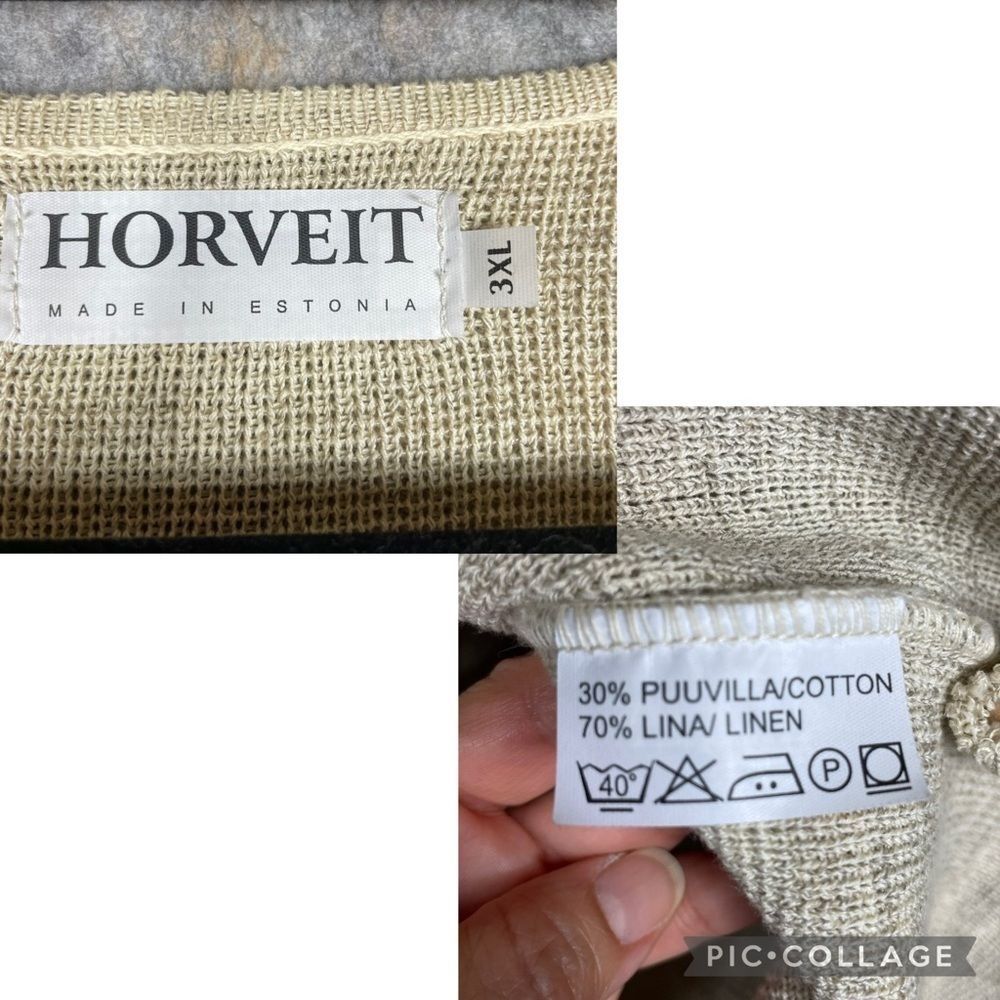 Horveit Beige Cotton Linen Knit 3/4 Button Up Coastal Grandma Tunic Sweater 3XL - Picture 3 of 15